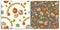 Vector set of seamless patterns with wonderful colorful different kind of small pumpkins, hand-drawn, graphic, real