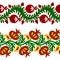 Vector set of seamless tape pattern with flowers and pomegranates, in ethnic national style of Uzbekistan.