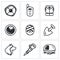 Vector Set of Search and Rescue service Icons. Lifebuoy, Radio, Life Jacket, Radar, Victim, Shovel, Dog, Jackhammer