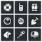 Vector Set of Search and Rescue service Icons. Lifebuoy, Radio, Life Jacket, Radar, Victim, Shovel, Dog, Jackhammer