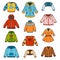 Vector set of shirts, color collection of sweaters, jumpers and coats