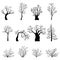Vector Set of Silhouettes of Bare Trees and Bushes