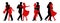 Vector set of silhouettes of couples dancing tango. Black silhouette of a man and red silhouette of a woman. Passionate girl and