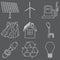 Vector set of simple eco related outline icons. Contains icons for different types of electricity generation: wind generators