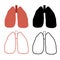 Vector set of simple human lungs isolated from background. Collection of contour and silhouette human body organ. Design element
