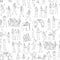 Vector set sketch black contour isolated seamless pattern of business people. Women and men at conference, meeting and