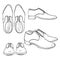 Vector Set of Sketch Classic Men Shoes. Top, Side and Front View