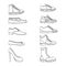 Vector Set of Sketch Shoes Items. Side View Collection