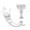 Vector set of sketches attributes celebration of Rosh Hashanah , the traditional food , candles , torus , shofar