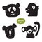 Vector set of sketches of funny doodle drawn animals. Monkey, koala, panda, parrot vector isolated silhouettes on white background