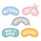 Vector set of sleep masks. Comfortable sleep.