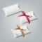 Vector set of small present boxes. White gift box and using bow and paper card. Isolated on gray background