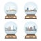 Vector set of snow globes with United States city skylines