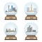 Vector set of snow globes with United States city skylines inside