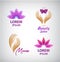 Vector set of spa logos. Lotus, massage, hands with butterfly salon icons, signs.