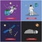 Vector set of space mission, exploration concept illustrations, flat style