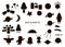 Vector set of space silhouettes. Black and white illustration of ufo, planet, rocket and other cosmic objects