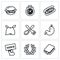 Vector Set of Speed Eating Contest Icons. Burger, Stopwatch, Burrito, Eater, Fork and Spoon, Stomach, Winner, Glory