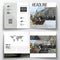 Vector set of square design brochure template. Polygonal background, blurred image, urban landscape, cityscape, modern
