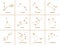 Vector set of square Zodiac signs, stars, constellations golden color on white background.