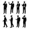 Vector set of stand businessman silhouette. businessman with different action such as using mobile phone , walking , working with