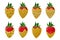 Vector set of strawberries covered with gold chocolate decorated with confectionery topping