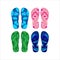 Vector set with stylish and colorful summer flip flops designed with butterflies, and beautiful aquatic fauna