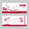 Vector set of stylish horizontal banners with paper shopping bag and red ribbons.