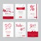 Vector set of stylish sale banners with red bow, ribbon and paper shopping bag.