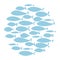 Vector set of stylized fish. Collection of cartoon fish. Marine life. Illustration for children. A flock of colored fish