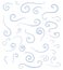 Vector set of stylized snow swirls and wind blows. Light blue cool smooth lines for decoration.
