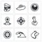 Vector Set of Submarine Icons. Captain, Boat, Radar, Periscope, Aim, Control, Torpedo, Dive, Sea Wolf.