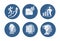 Vector set of success icons. Increasing graph with confident figure, running up career ladder, assembled puzzle with done tick, he