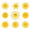 Vector set of sun icons. Collection of suns