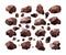 Vector set of sweet dark chocolate bar crumb pieces