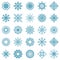 Vector set symbols of blue snowflakes - simply winter icons in flat design - isolated on white background