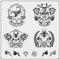 Vector set of tattoo salon labels, badges and design elements. Tattoo studio emblems with professional equipment.