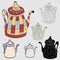 Vector set of teapots in Scandinavian style. Isolated objects