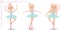 Vector set of three ballerinas in different poses and with different hairstyles