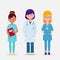Vector set of three female doctor and nurses.