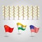 Vector set of three flags of states with biggest production of cotton and several plants - countries united states