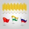 Vector set of three flags of states with biggest production of wheat and several grain cobs - countries china, ind