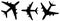 Vector  set of three flying black passenger jetliner or commercial planes, isolated on white background