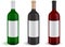 Vector set of three realistic wine bottles.