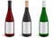 Vector set of three realistic wine bottles.