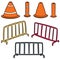 Vector set of traffic cone and traffic fence