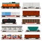 Vector set of Train Cargo Wagons, Tanks, Cars