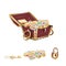 Vector set of treasure chest, coins, gems, key, lock