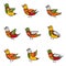 Vector set of tribal style birds. Retro ethnic collection elements for decor.