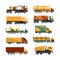 Vector set of trucks icons on white background. Delivery and shipping cargo vehicles.